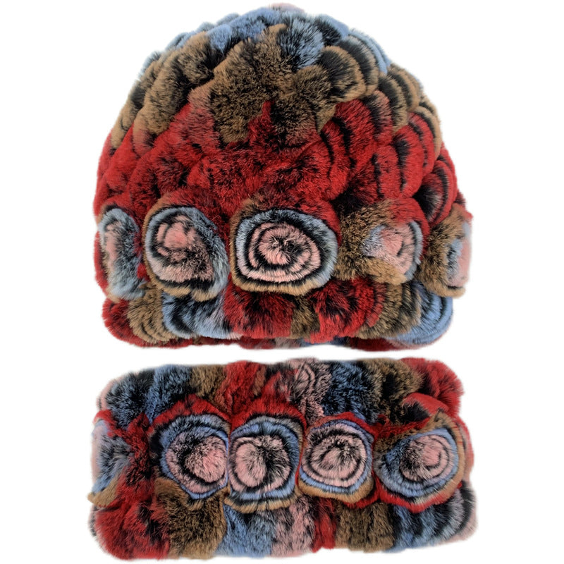 Winter Warm Rex Rabbit Fur Hat Scarf Suit