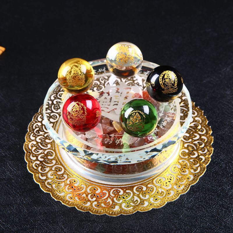 Home Furnishings Gold, Wood, Water, Fire, Earth, Five-Way, God Of Wealth, Glass, Seven-Star Beads, Crystal Ball Base, Five Elements, Transfer Array
