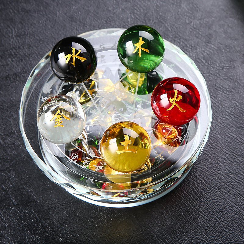 Home Furnishings Gold, Wood, Water, Fire, Earth, Five-Way, God Of Wealth, Glass, Seven-Star Beads, Crystal Ball Base, Five Elements, Transfer Array