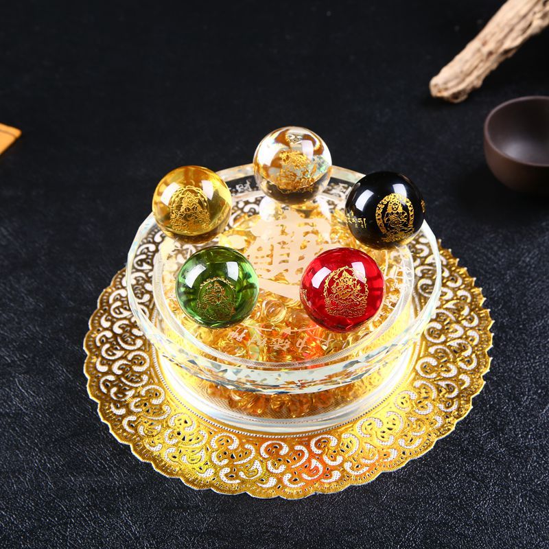Home Furnishings Gold, Wood, Water, Fire, Earth, Five-Way, God Of Wealth, Glass, Seven-Star Beads, Crystal Ball Base, Five Elements, Transfer Array