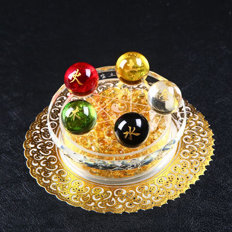 Home Furnishings Gold, Wood, Water, Fire, Earth, Five-Way, God Of Wealth, Glass, Seven-Star Beads, Crystal Ball Base, Five Elements, Transfer Array
