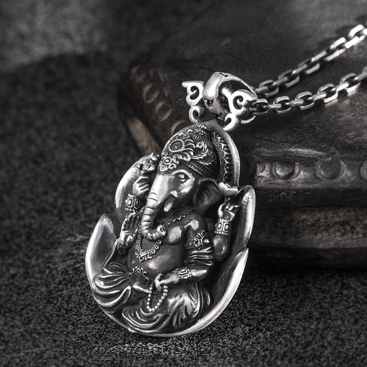 Silver Vintage Handmade Necklace Elephant God