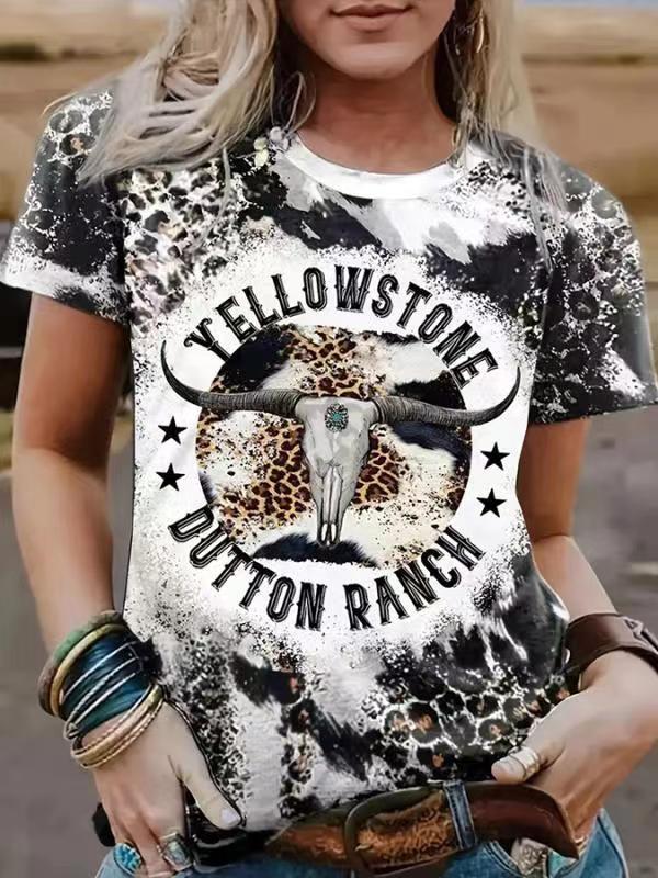 Women's T-shirt Summer Irregular Digital Printing Fashion Loose V-neck Color Short Sleeve Top
