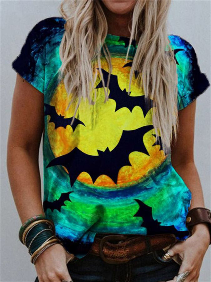 Women's T-shirt Summer Irregular Digital Printing Fashion Loose V-neck Color Short Sleeve Top