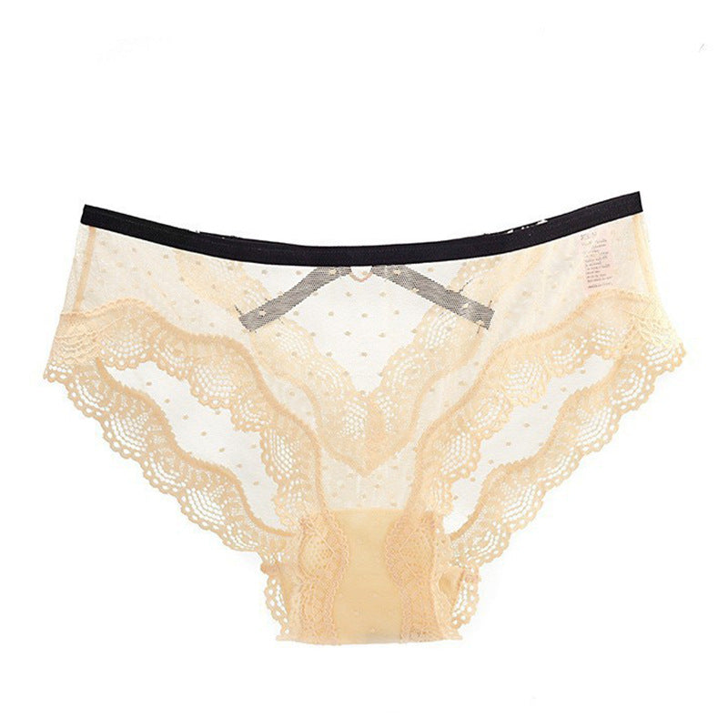 Lace Briefs Hollow Transparent Contrast Color Mesh Mid-waist Women's Panties