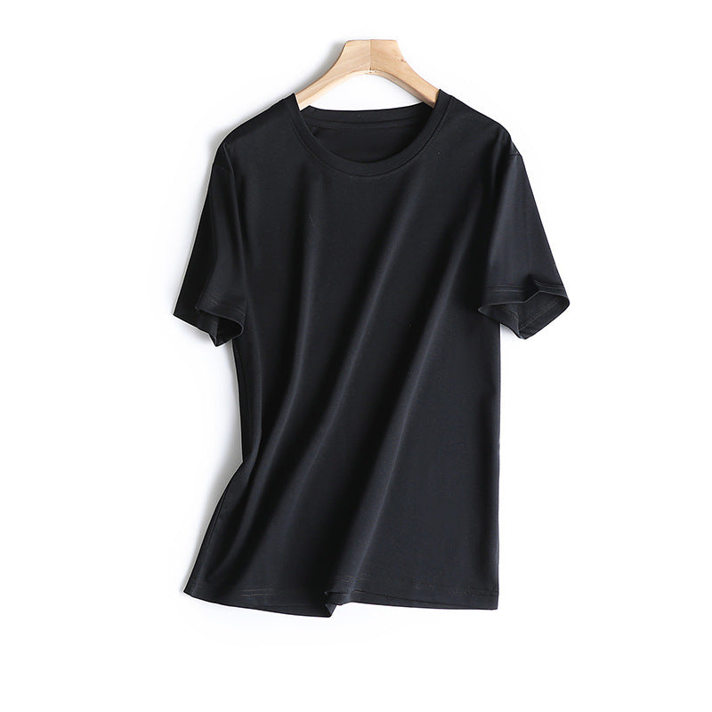 Cotton Jade Quite Loose Simple Version Round Neck Solid Color Women