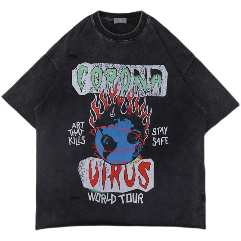 Rotten Holes And Distressed Loose Round Neck Short-sleeved T-shirt
