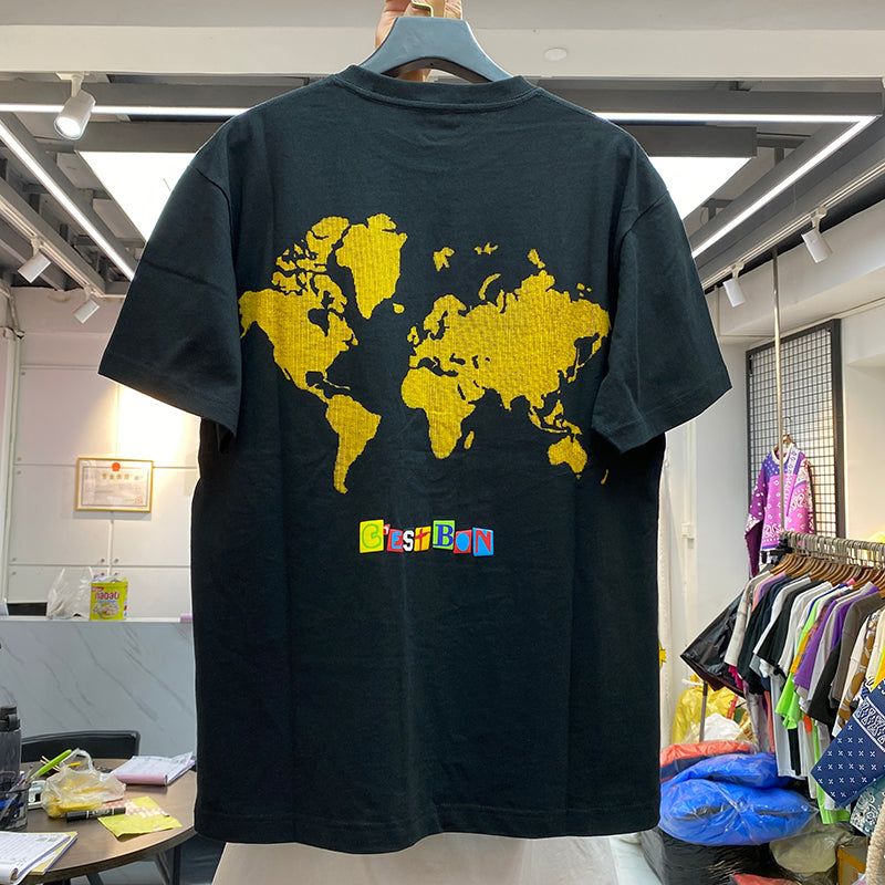 Colored Foam Letter Earth Block Printing Men's And Women's Loose Casual Style Short Sleeves