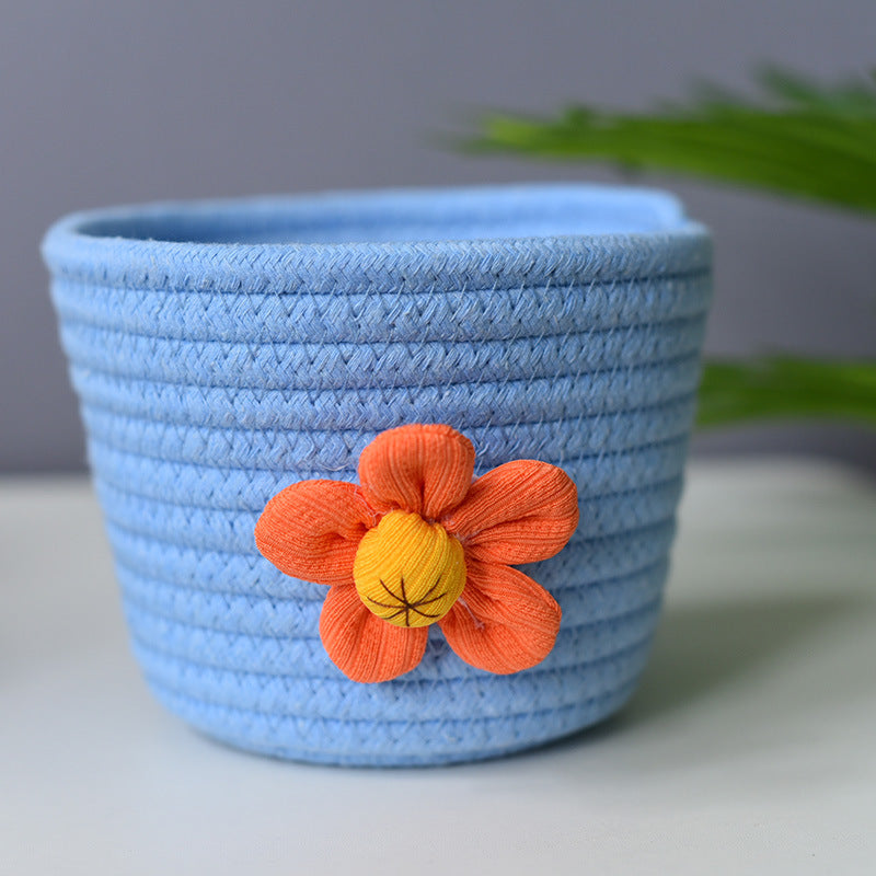 Bedside Storage Basket Woven Flower Spot Cotton