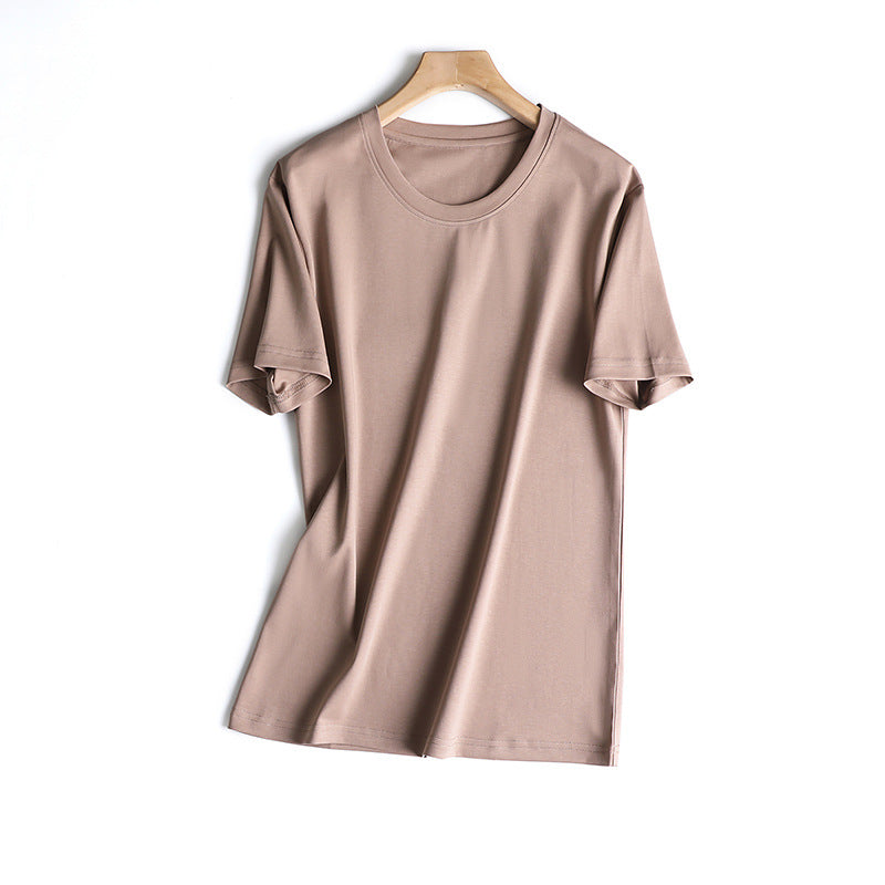 Cotton Jade Quite Loose Simple Version Round Neck Solid Color Women