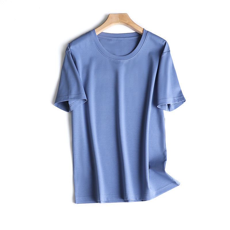 Cotton Jade Quite Loose Simple Version Round Neck Solid Color Women