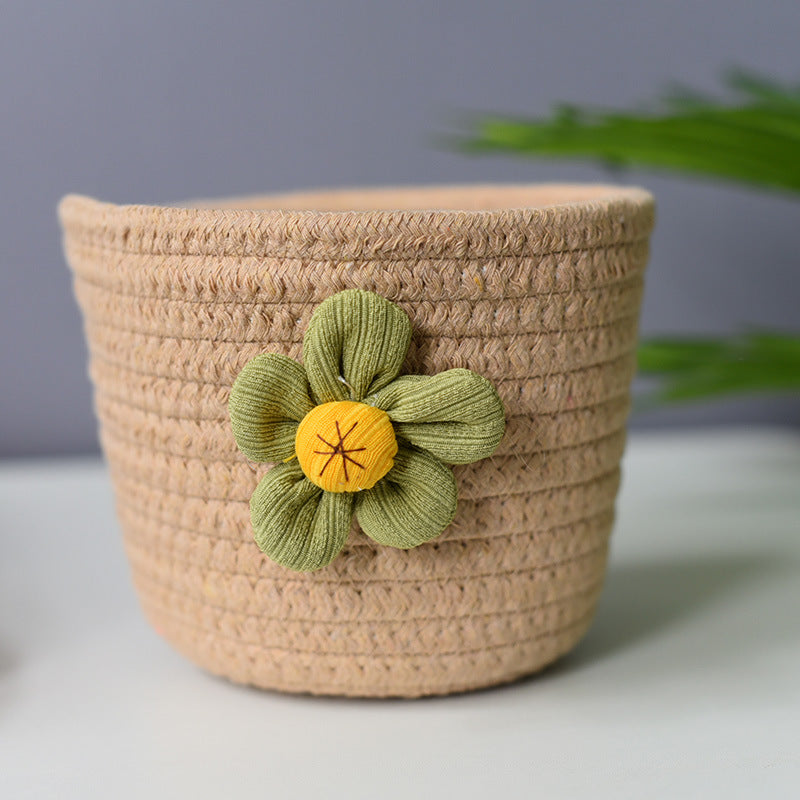 Bedside Storage Basket Woven Flower Spot Cotton