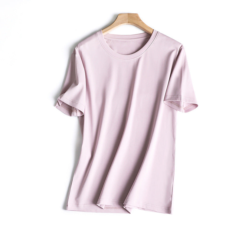 Cotton Jade Quite Loose Simple Version Round Neck Solid Color Women