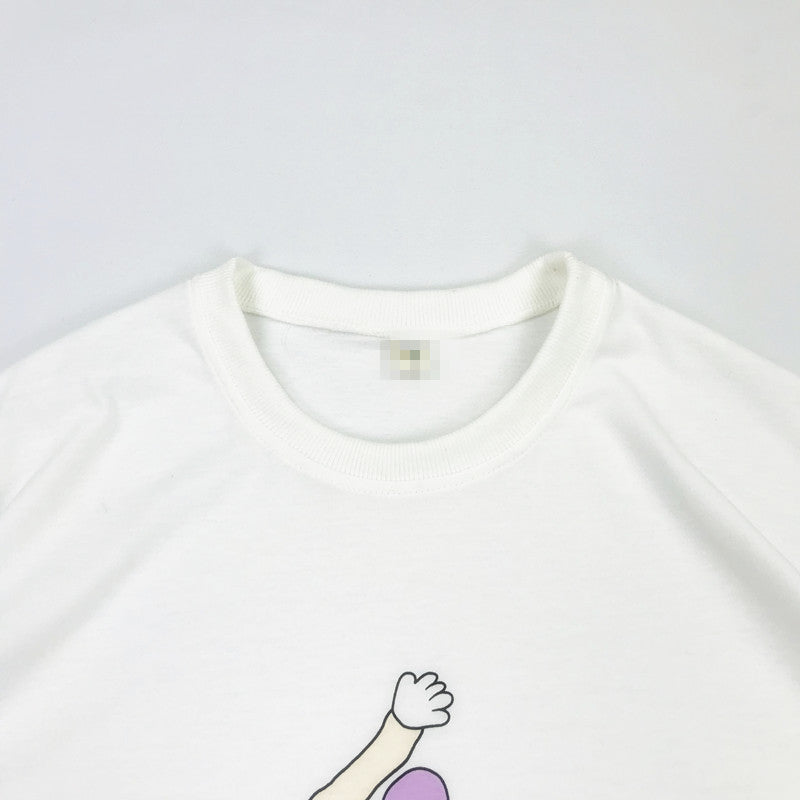 Japanese Childlike Swan Dance Little Girl Illustration White Basic Short-sleeved T