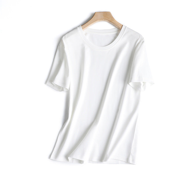 Cotton Jade Quite Loose Simple Version Round Neck Solid Color Women
