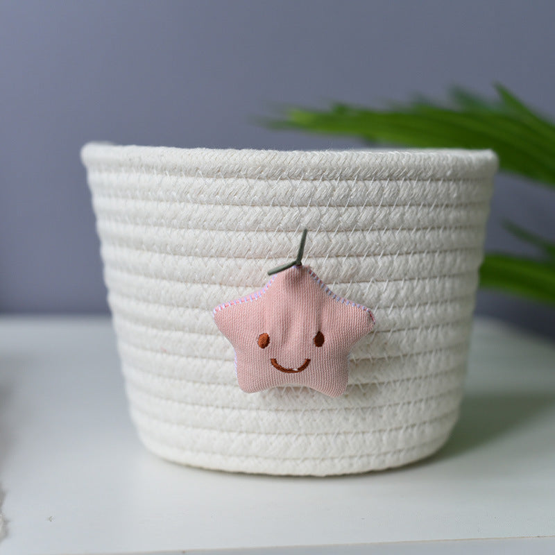 Bedside Storage Basket Woven Flower Spot Cotton