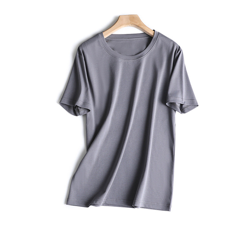 Cotton Jade Quite Loose Simple Version Round Neck Solid Color Women