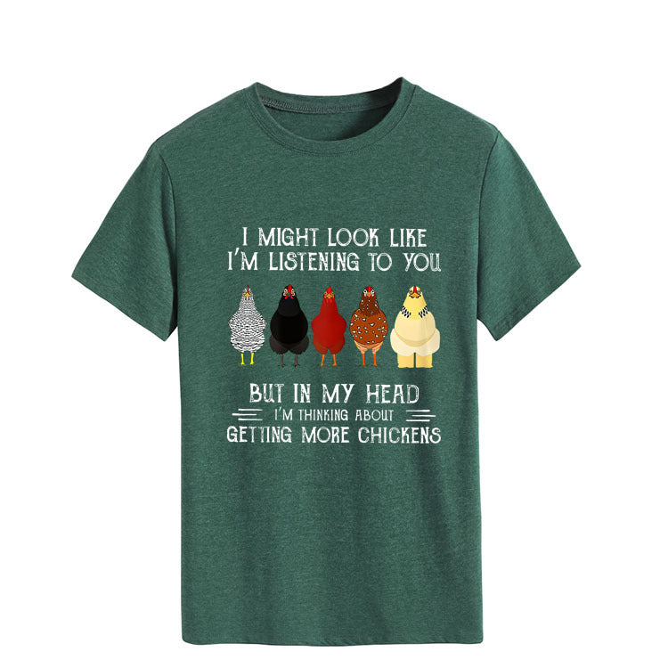 Simple Round Neck Pullover Blouse Print T-shirt