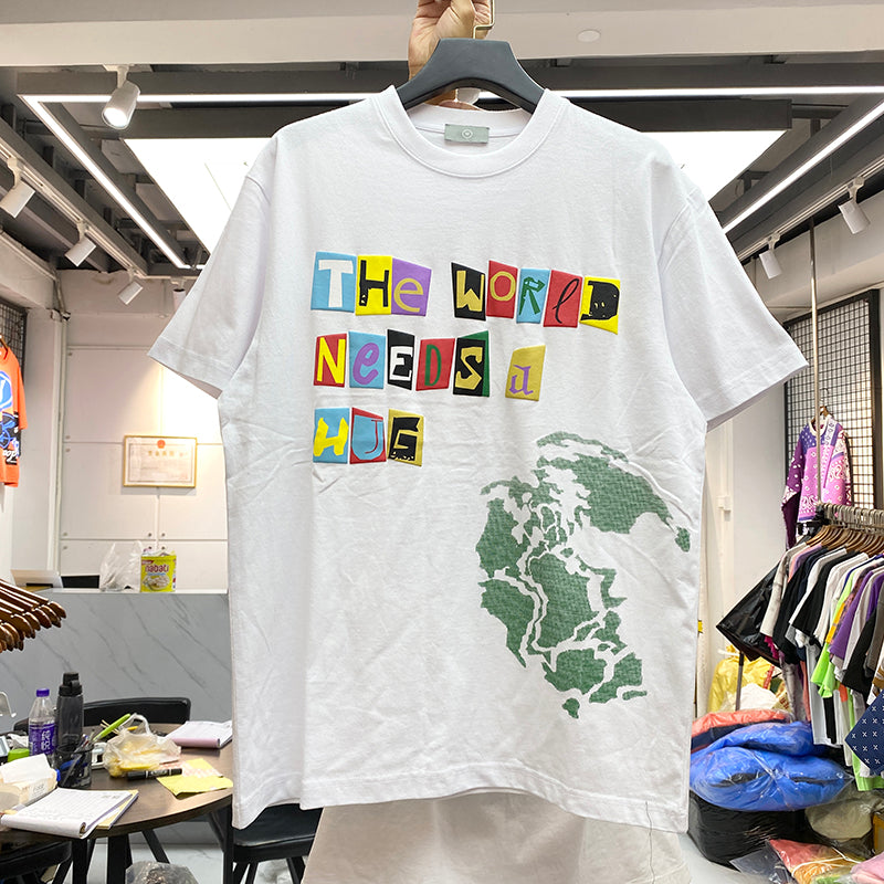 Colored Foam Letter Earth Block Printing Men's And Women's Loose Casual Style Short Sleeves