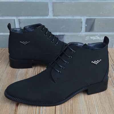 Fashion Business Casual Leather Shoes Men's Pointed Toe Short Martin Boots