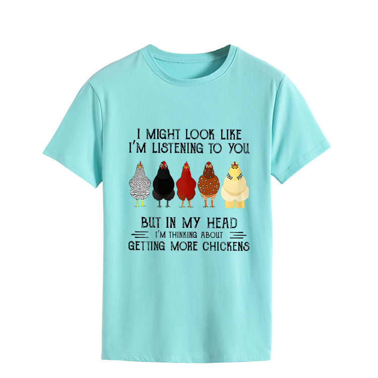 Simple Round Neck Pullover Blouse Print T-shirt