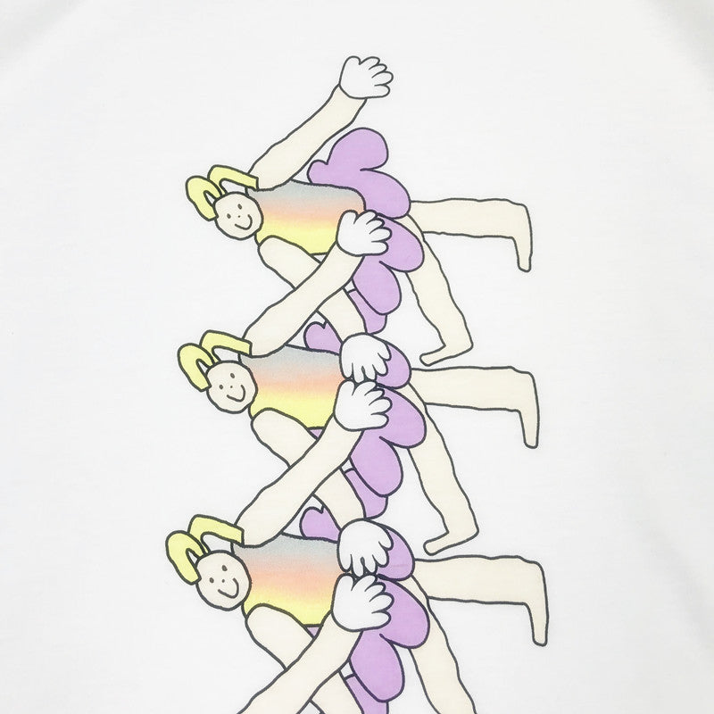Japanese Childlike Swan Dance Little Girl Illustration White Basic Short-sleeved T