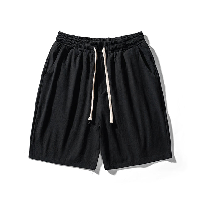 Cotton Line Shorts Men Summer Elastic Waist