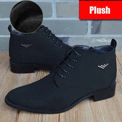 Fashion Business Casual Leather Shoes Men's Pointed Toe Short Martin Boots