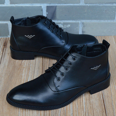 Fashion Business Casual Leather Shoes Men's Pointed Toe Short Martin Boots