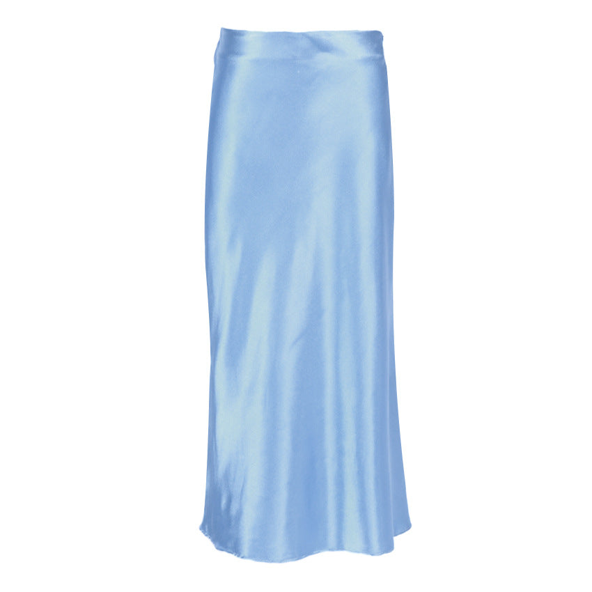 Draped Satin Purple Mid Length High Waist Hip A-Line Skirt