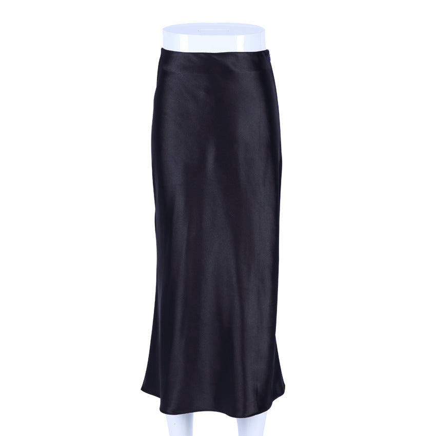 Draped Satin Purple Mid Length High Waist Hip A-Line Skirt