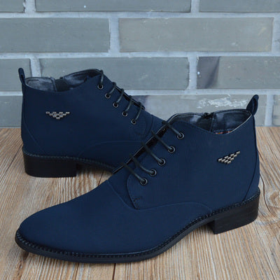 Fashion Business Casual Leather Shoes Men's Pointed Toe Short Martin Boots