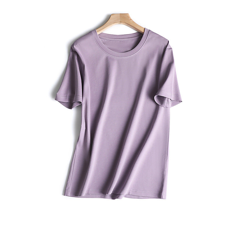 Cotton Jade Quite Loose Simple Version Round Neck Solid Color Women