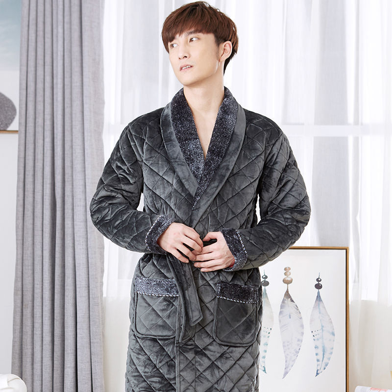 Winter Pajamas Men'S Winter Thickened Long Pajamas Plus Velvet