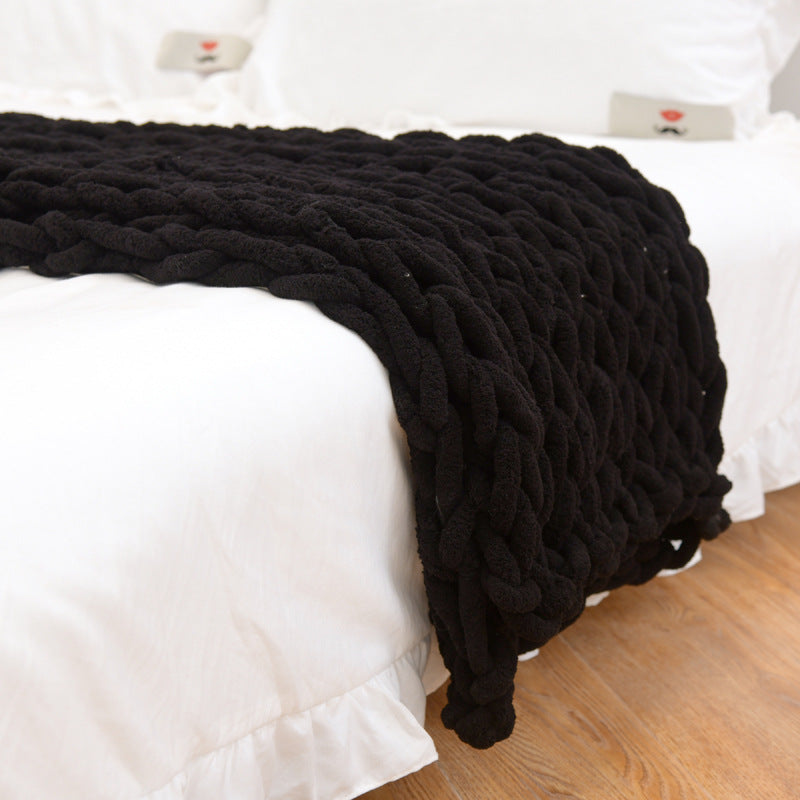 Handmade Coarse Yarn Knitted Chenille Rod Knitted Yarn Sofa Cover Blanket