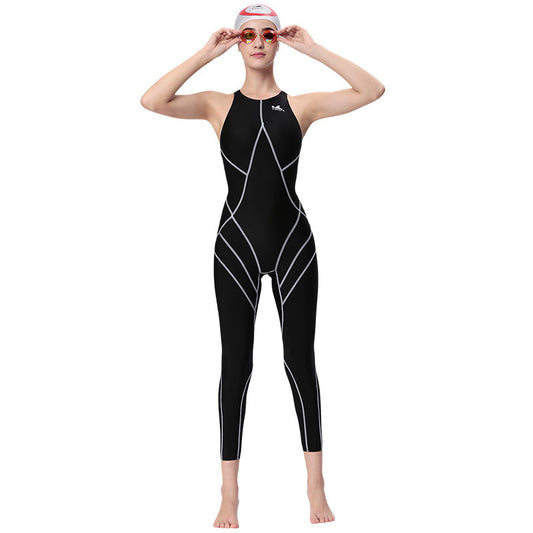 One-piece Silk Quick-drying Fabric Professional Training Competition Long Swimsuit