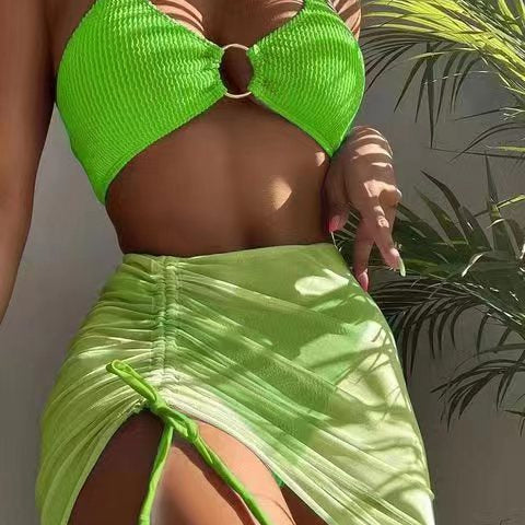 Women's Swimwear Body Solid Color  Fashion Halter Three-piece Suit