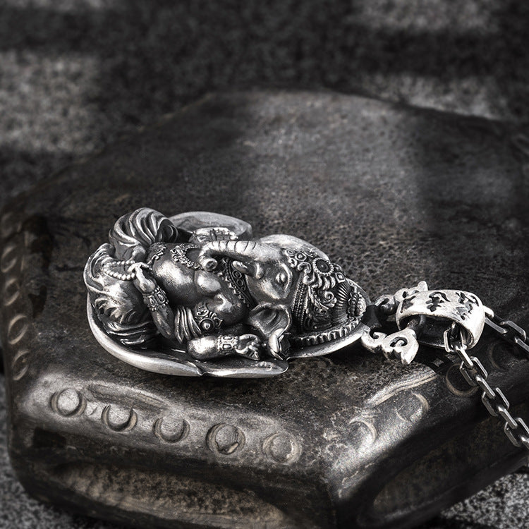 Silver Vintage Handmade Necklace Elephant God
