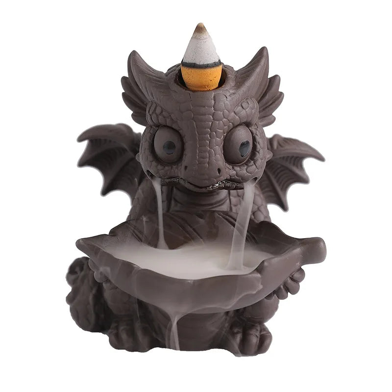 1pc Creative Cute Dinosaur Handicrafts Waterfall Backflow Incense Burner Purple Clay Dragon Censer - Without Incense