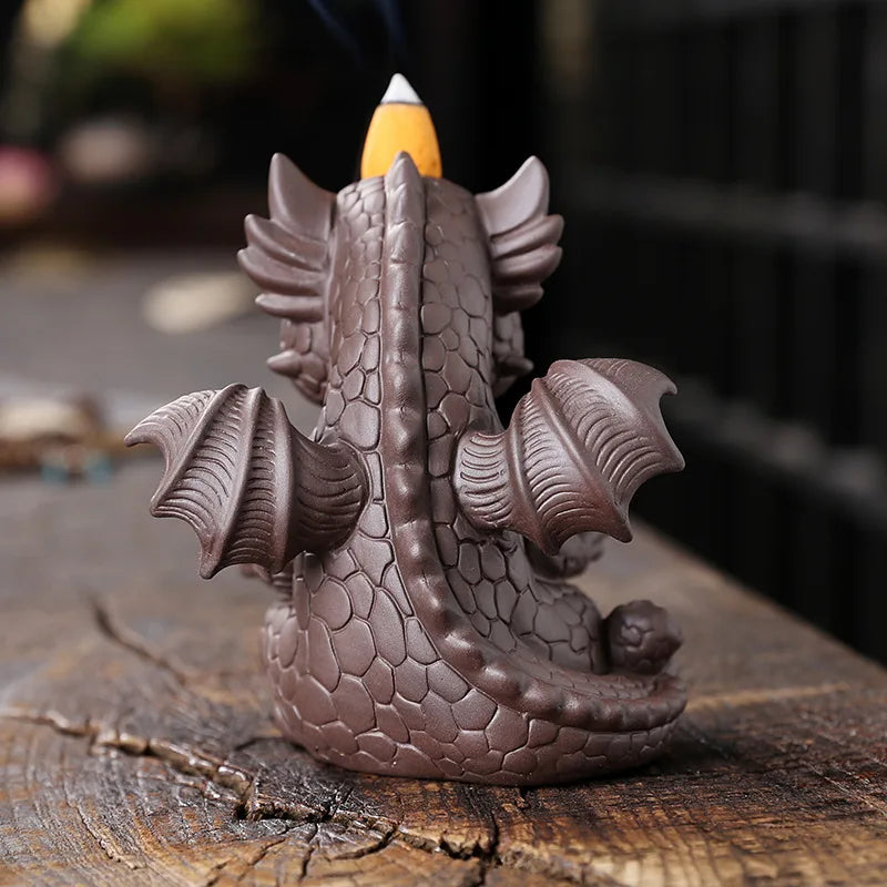 1pc Creative Cute Dinosaur Handicrafts Waterfall Backflow Incense Burner Purple Clay Dragon Censer - Without Incense