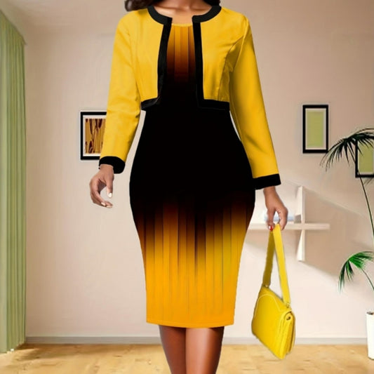 Commuter Business Hip-wrapped Dress Two-piece Set