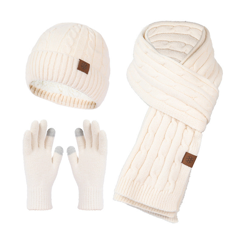 Alpaca Fleecefiber Scarf Men's Winter Scarf And Hat Gloves Three-piece Set