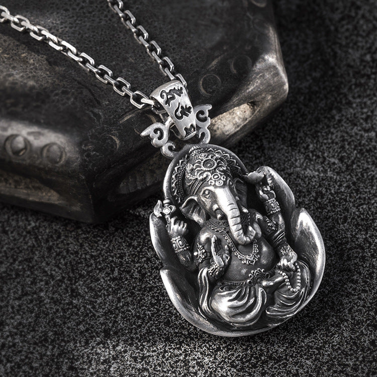 Silver Vintage Handmade Necklace Elephant God