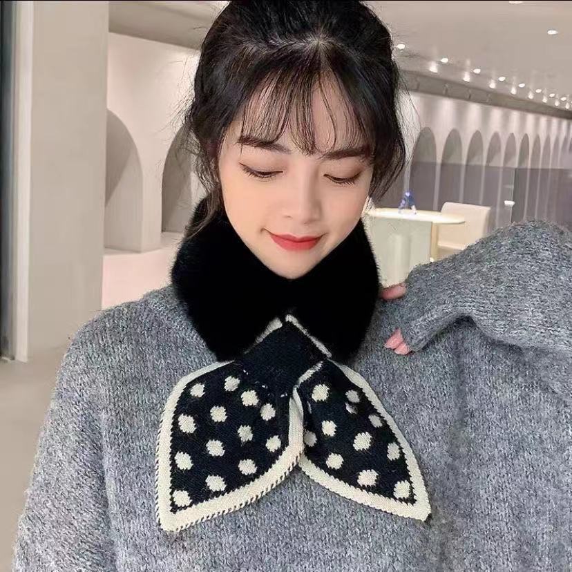 South Korea Plush Polka Dot Bow Tie Scarf Winter Winter