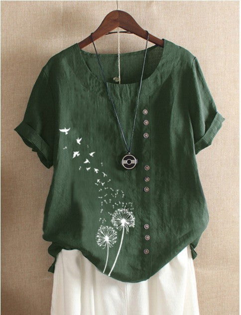 Retro Plus Size Casual Loose Cotton And Linen Short-sleeved Pullover T-shirt