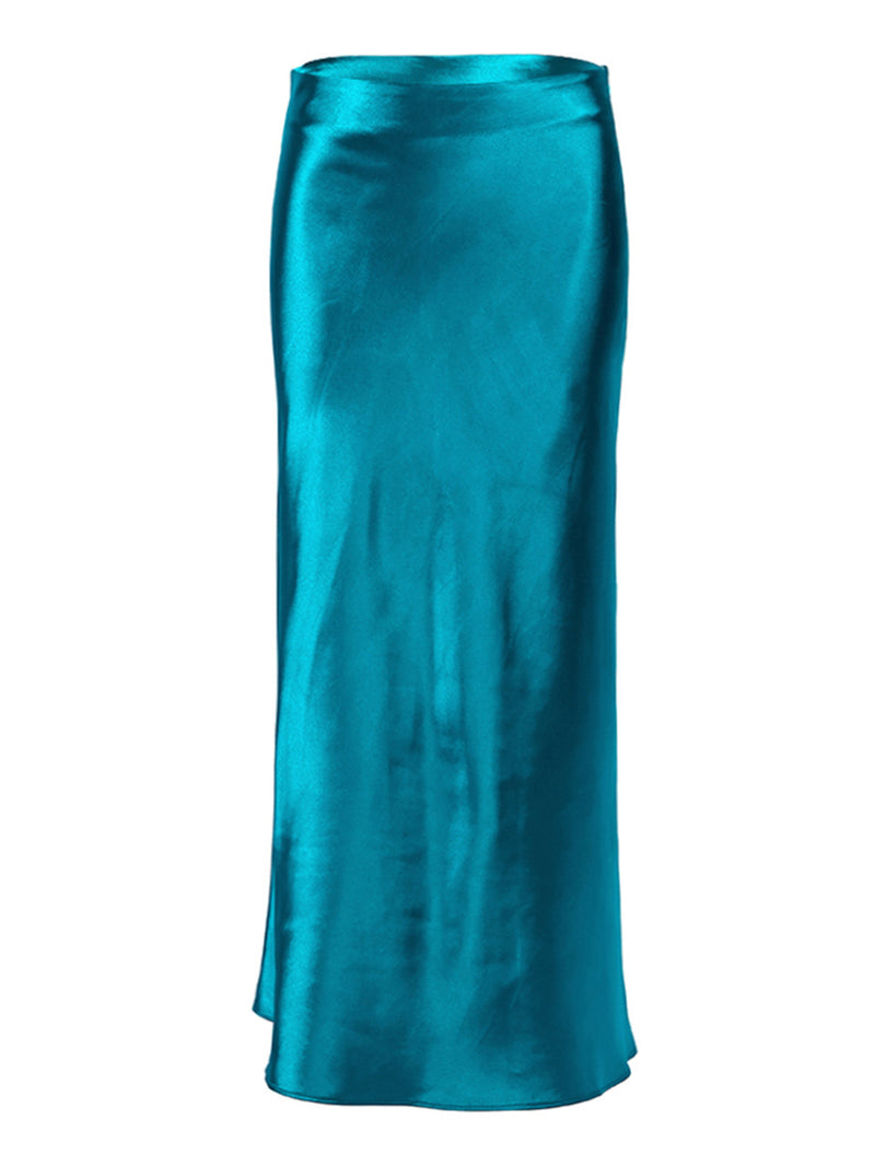 Draped Satin Purple Mid Length High Waist Hip A-Line Skirt