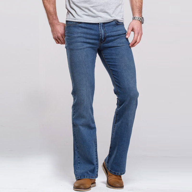 Men's Casual Jeans Dark Blue Micro-elastic Classic Washed Slim Micro Horn