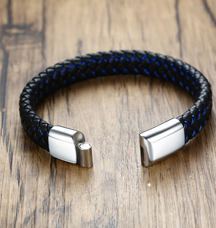 Bracelet foreign trade e-commerce trend tide section does not package explosion models men's bracelets microfiber leather bracelet blue and black