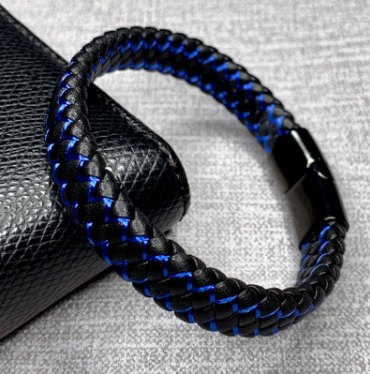 Bracelet foreign trade e-commerce trend tide section does not package explosion models men's bracelets microfiber leather bracelet blue and black