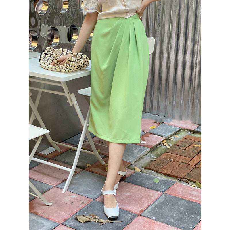 Women's High Waist Mid Length Solid Color Skirt